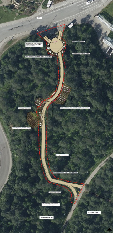 Bilde av stien - Geologivandringen som er berørt. Veien er markert på et 